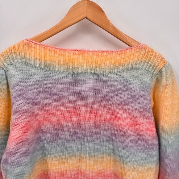 Design365 Boat Neck Sweater Womens XL Rainbow Knit Wool‎ Blend Puff sleeve - Picture 6 of 7